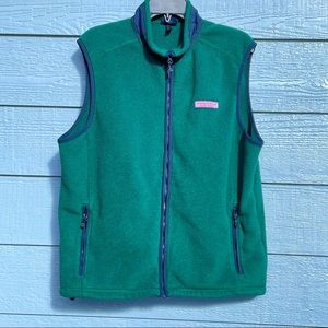 Vineyard Vines fleece vest, Sz Med in green w/navy trim